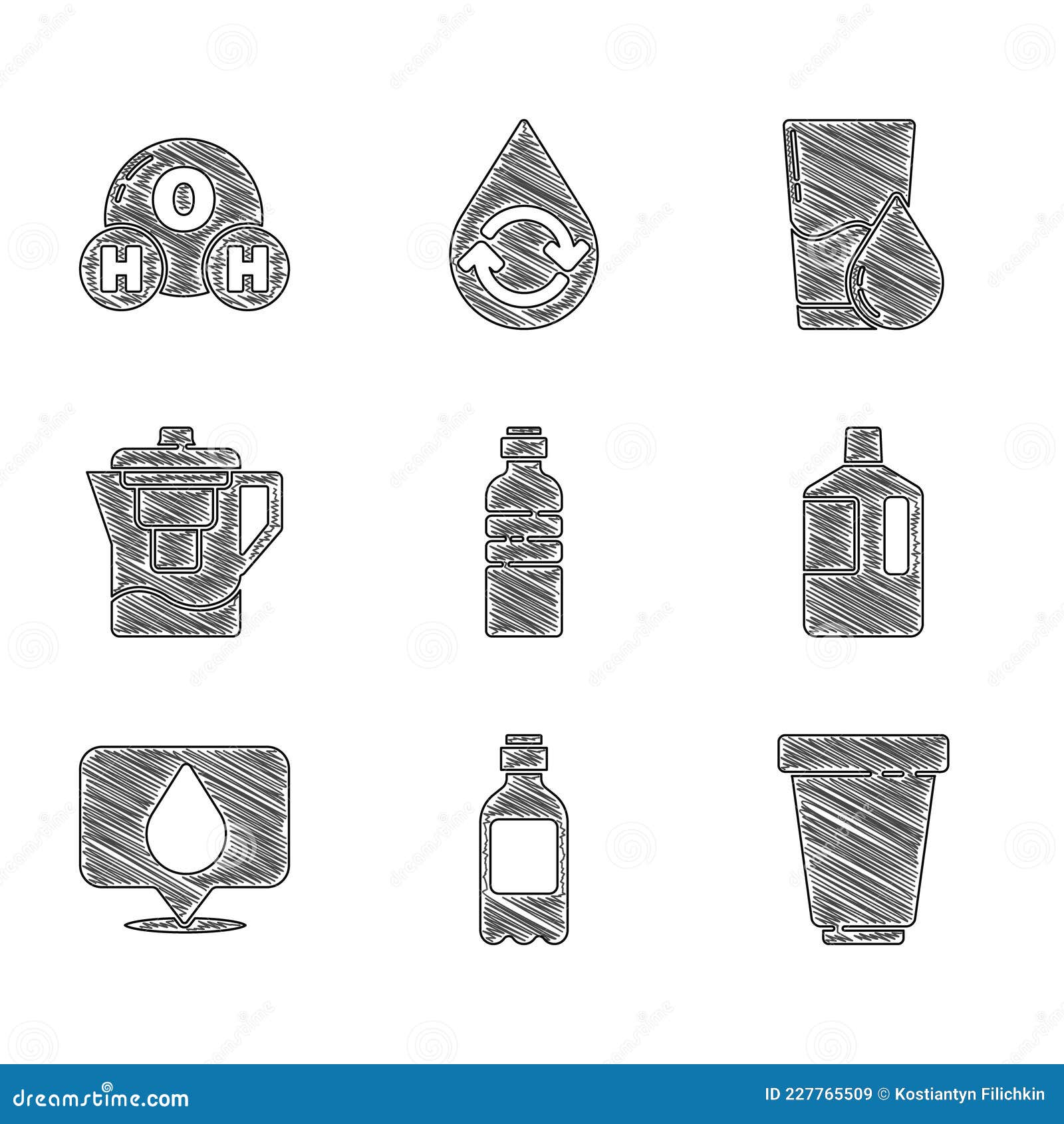 Set Bottle of Water, Water Filter Cartridge, Big Bottle with Clean, Drop  Location, Jug, Glass and Chemical Formula for Stock Vector - Illustration  of vector, pure: 227765509