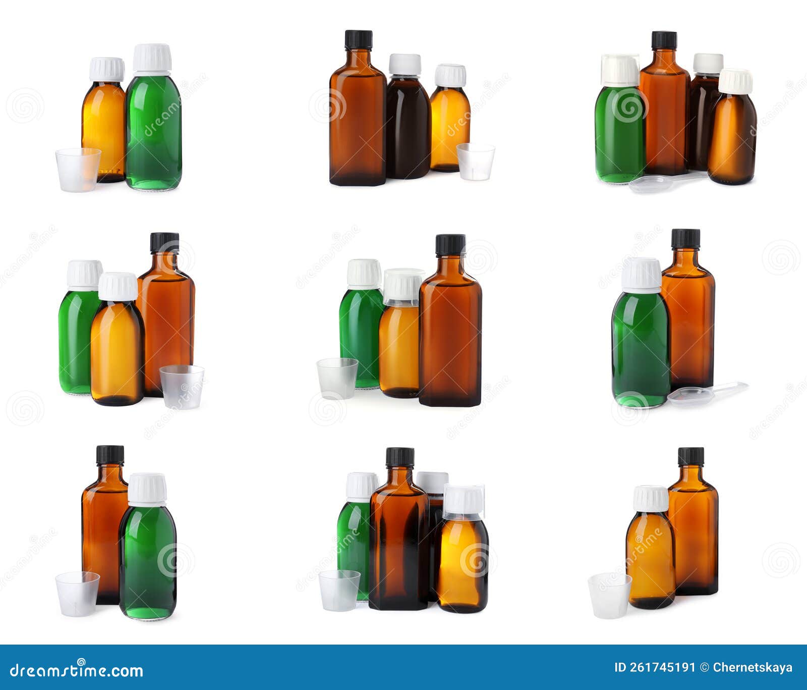 Set with Bottles of Cough Syrup on White Background Stock Image Image