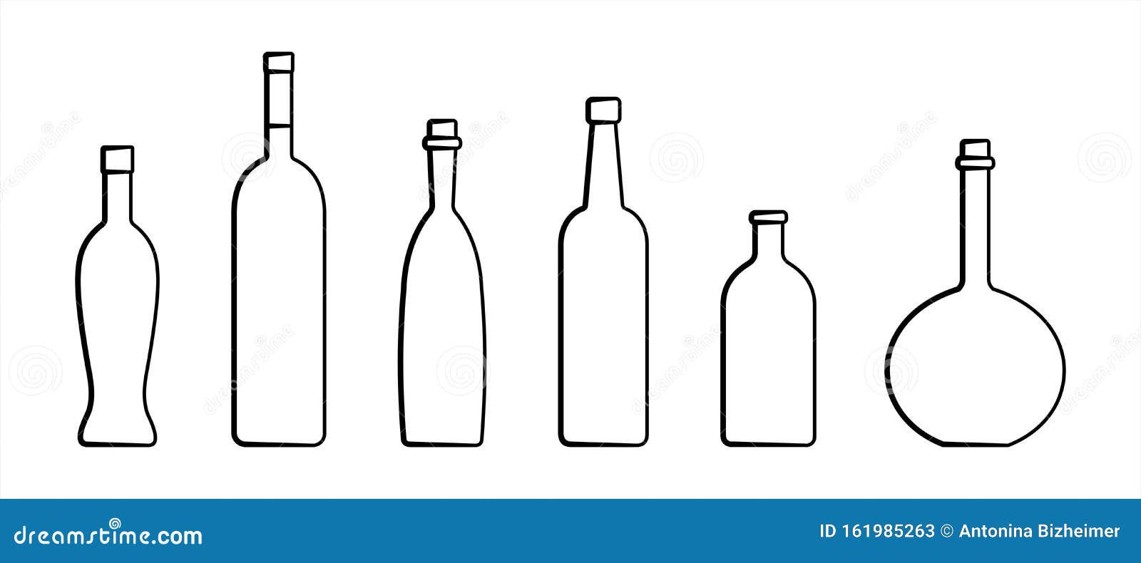 Set of Bottles of Different Shapes with a Narrow Neck. Glass Bottles