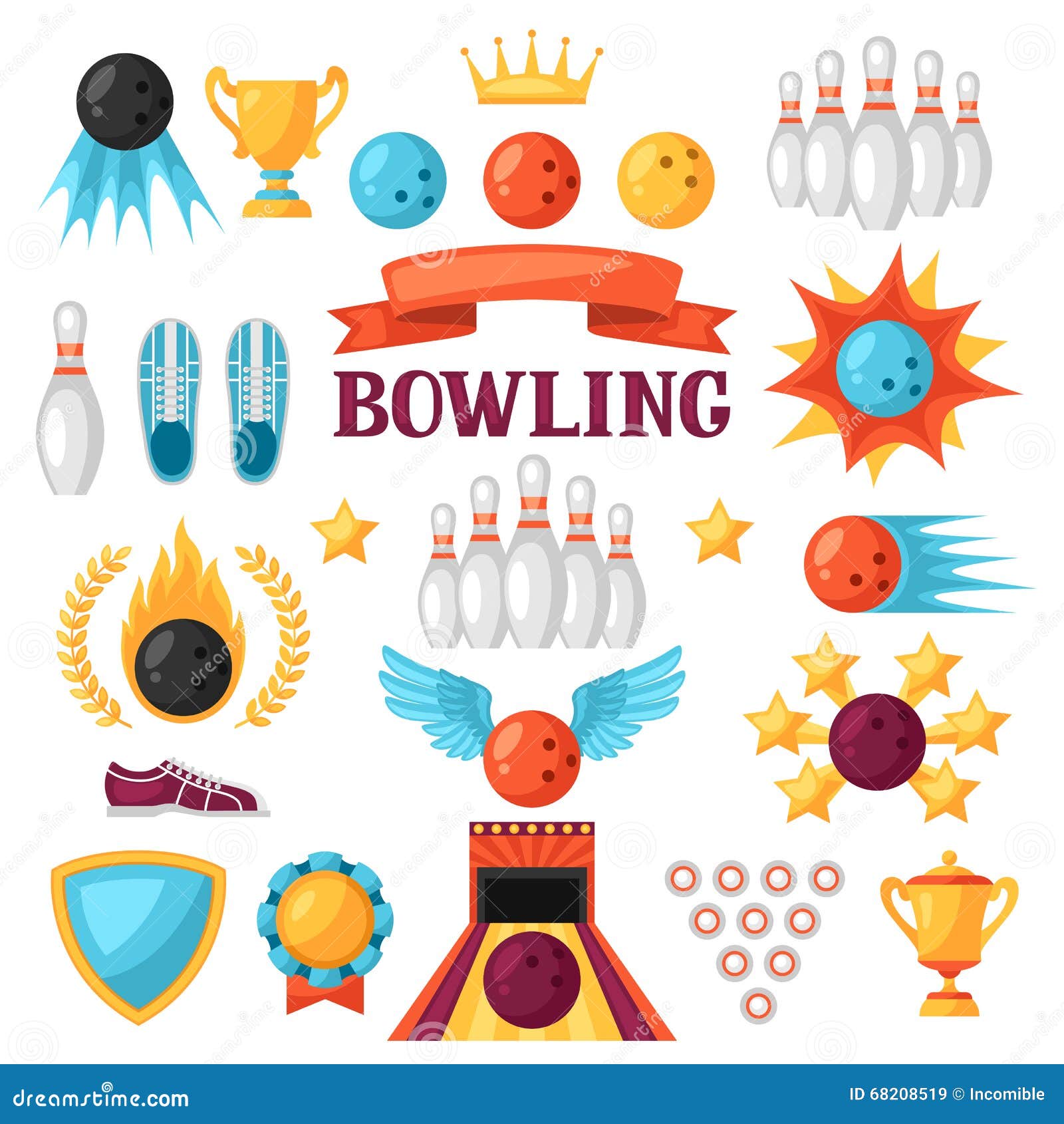 Set of Bowling Game Items. Objects for Decoration, Design on