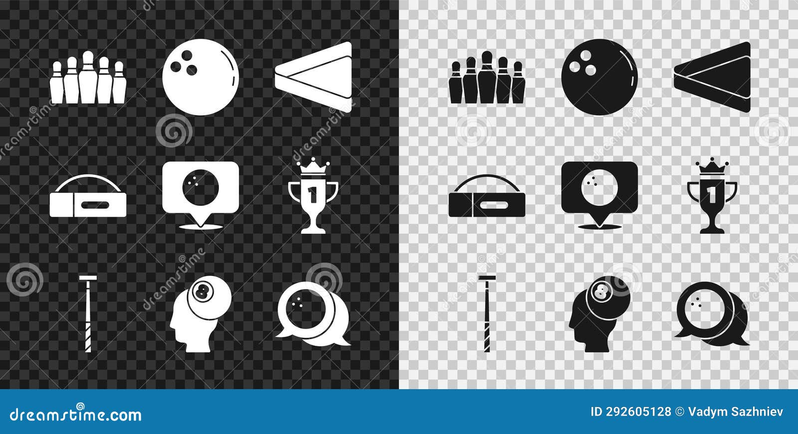 Set Bowling Pin, Ball, Billiard Triangle, Cue, Case for Billiard and