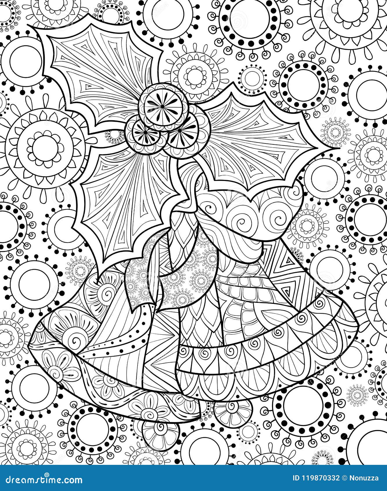 Adult Coloring Book,page a Christmas Bells on the Background with ...