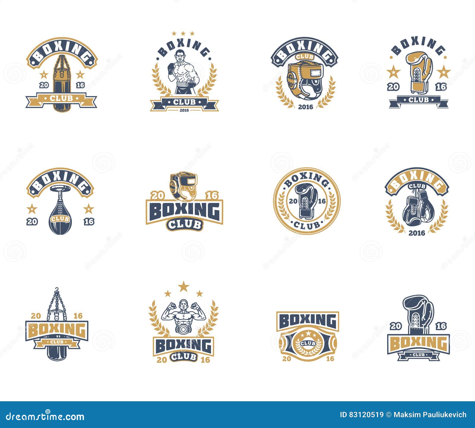 Set Boxing Badges, Stickers Isolated on White. Stock Vector ...