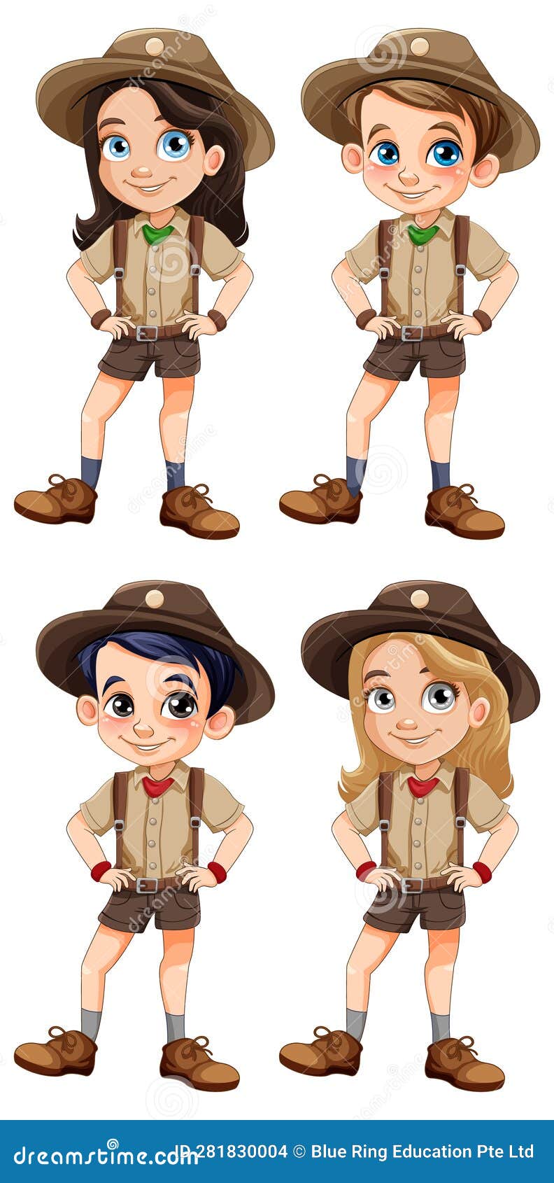 Set of Boy and Girl in Scout Uniform Stock Vector - Illustration of ...