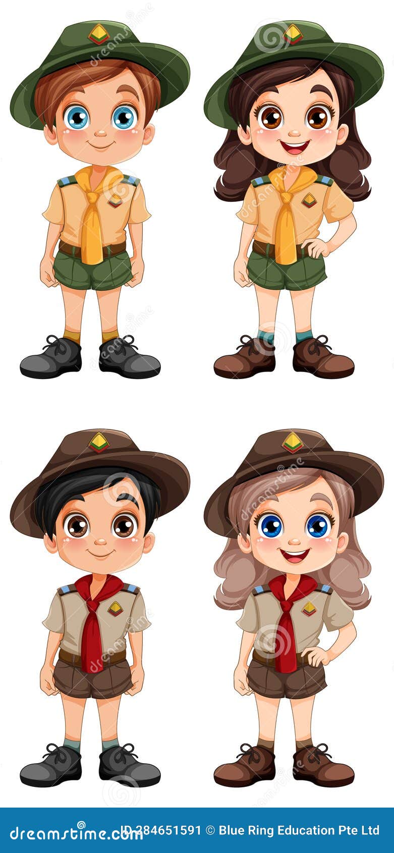 Set of Boy and Girl in Scout Uniform Stock Vector - Illustration of ...