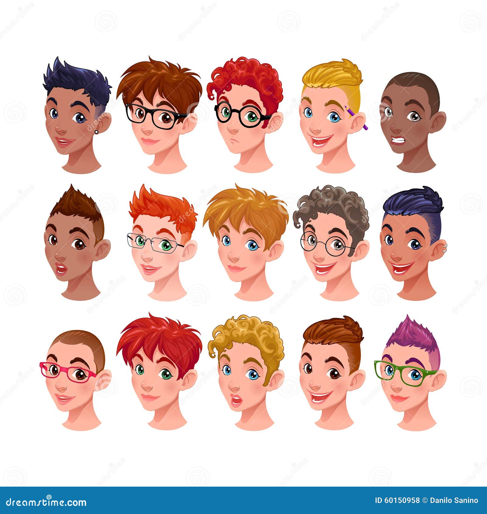 Set of Boys with Different Hairstyles and Accessories Stock Vector -  Illustration of game, hairstyle: 60150958