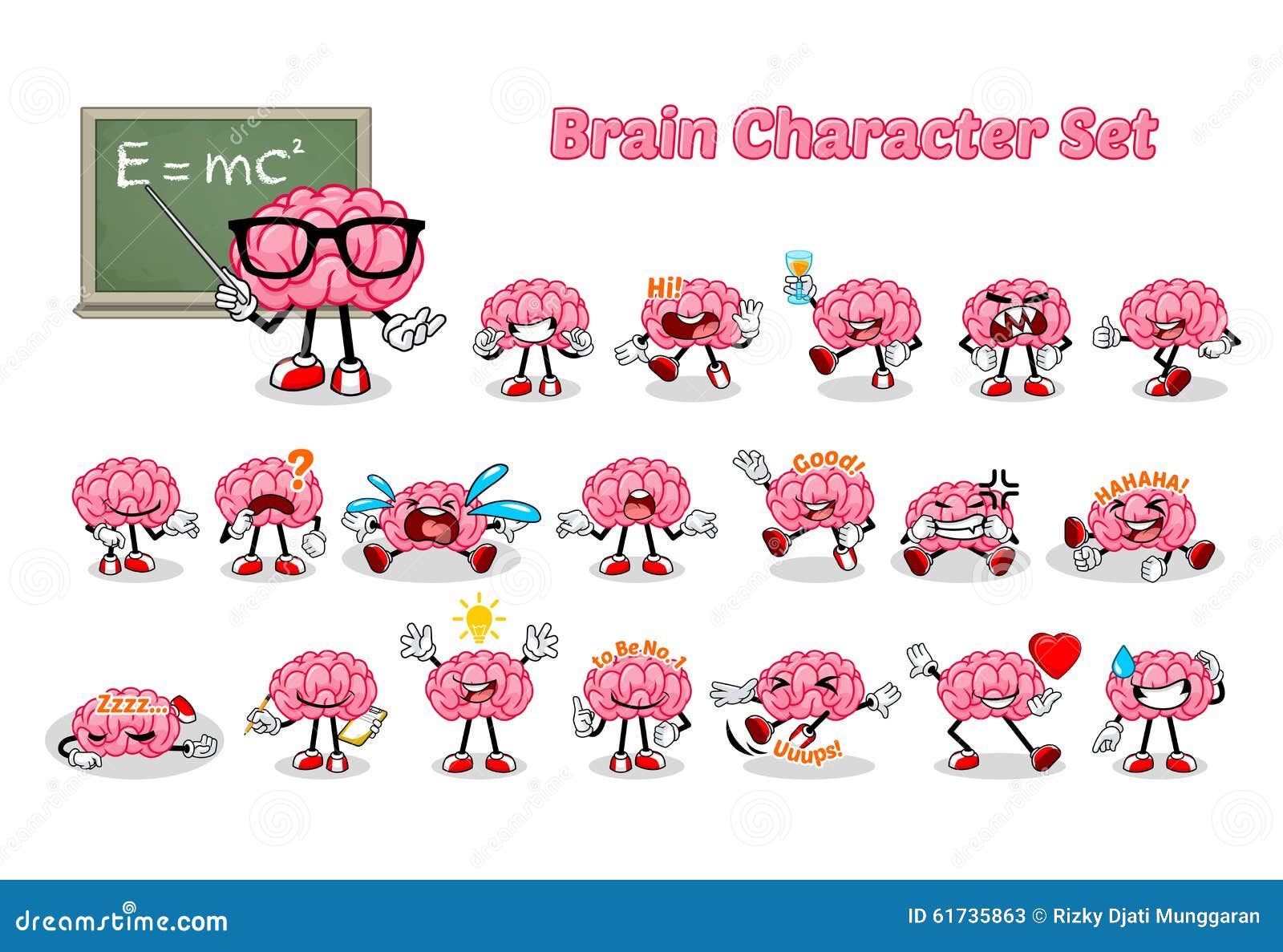 set of brain cartoon character
