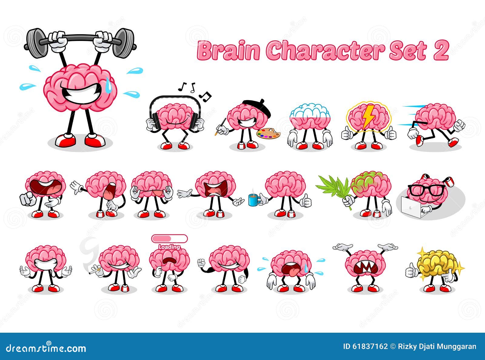 set of brain cartoon character 2