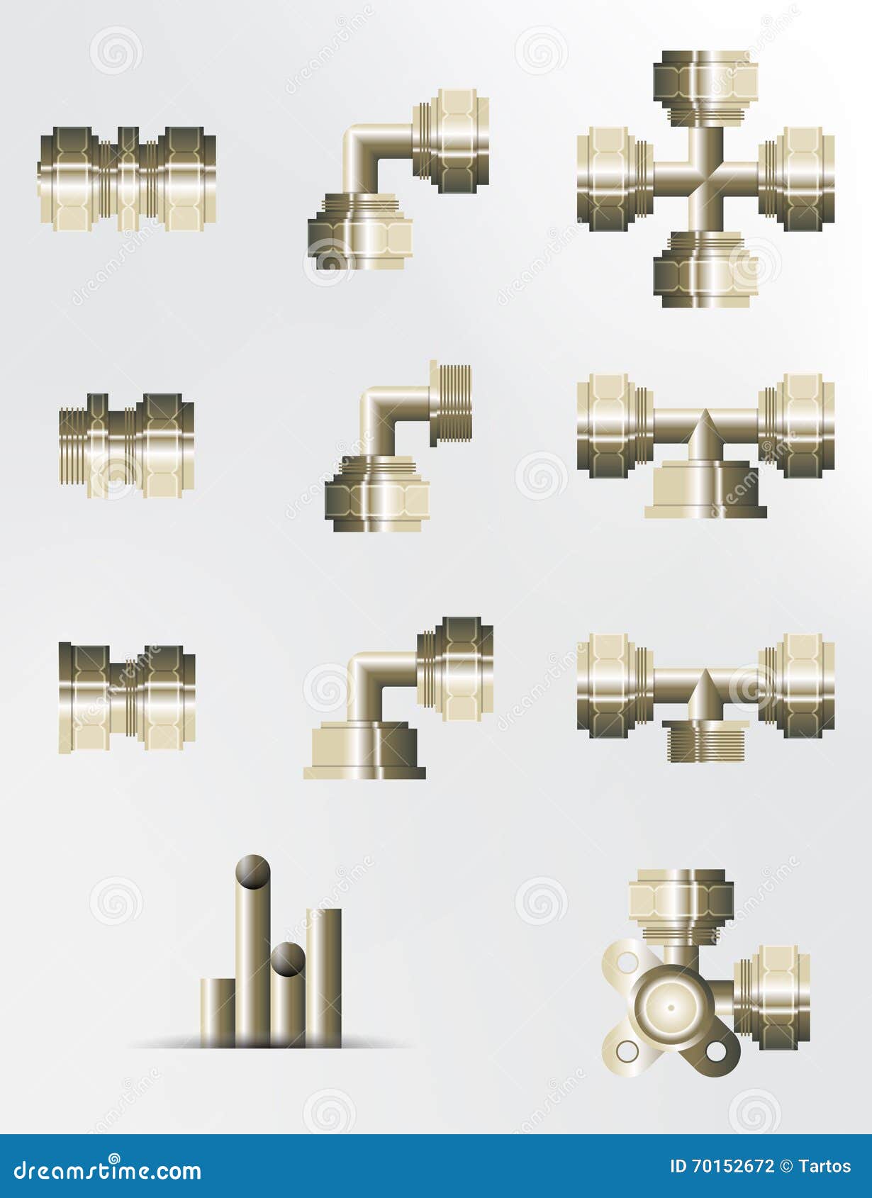 A Set of Brass and Copper Fittings Stock Illustration Illustration of