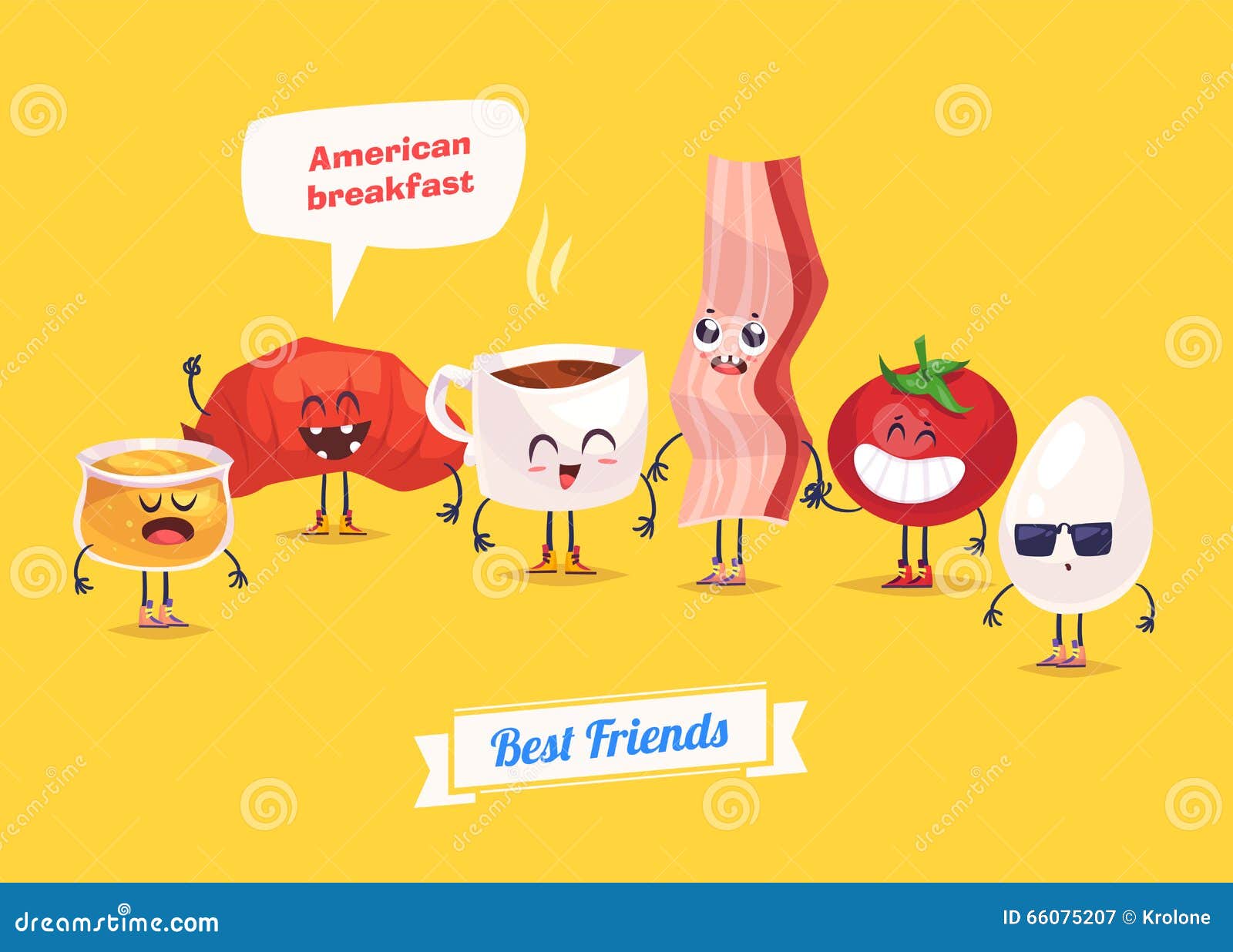 Set of Breakfast Characters. Vector Cute Cartoons Stock Vector -  Illustration of honey, fried: 66075207