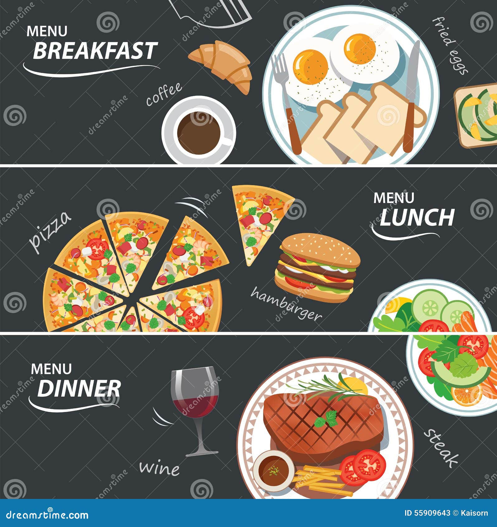 set of breakfast lunch and dinner web banner