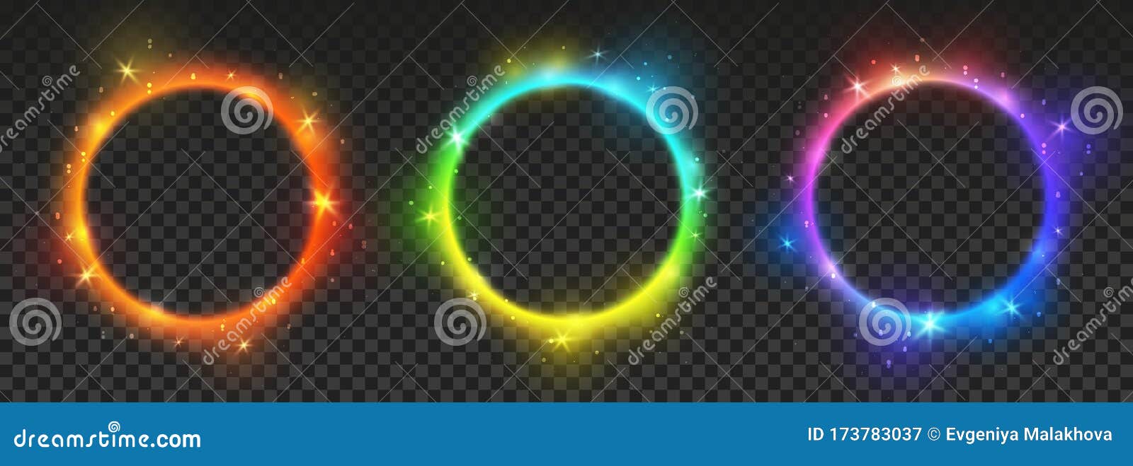 set of bright color neon circles with transparent effects -  shiny round frames for your 