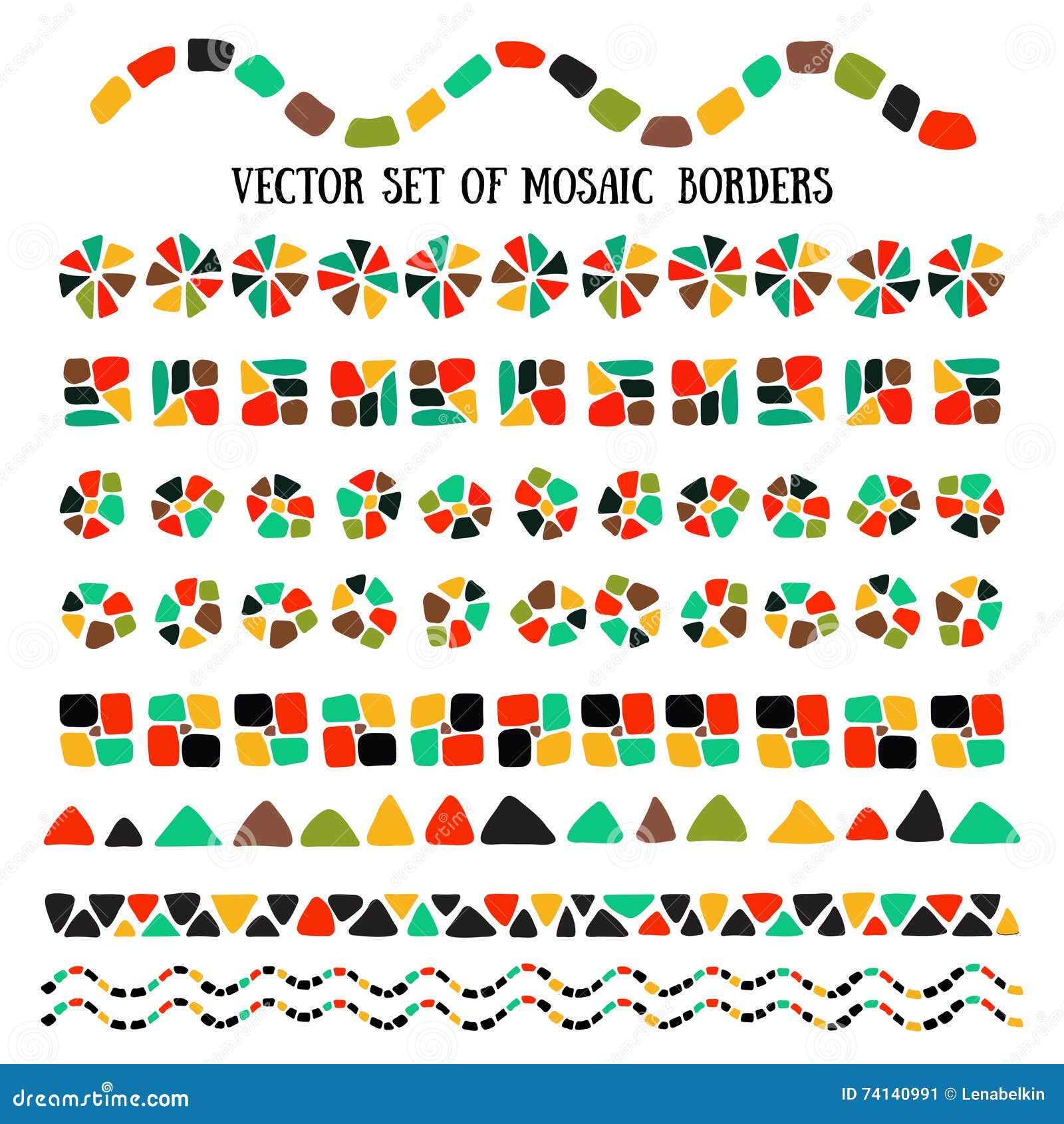 Set of Bright Mosaic Borders. Stock Vector - Illustration of creative