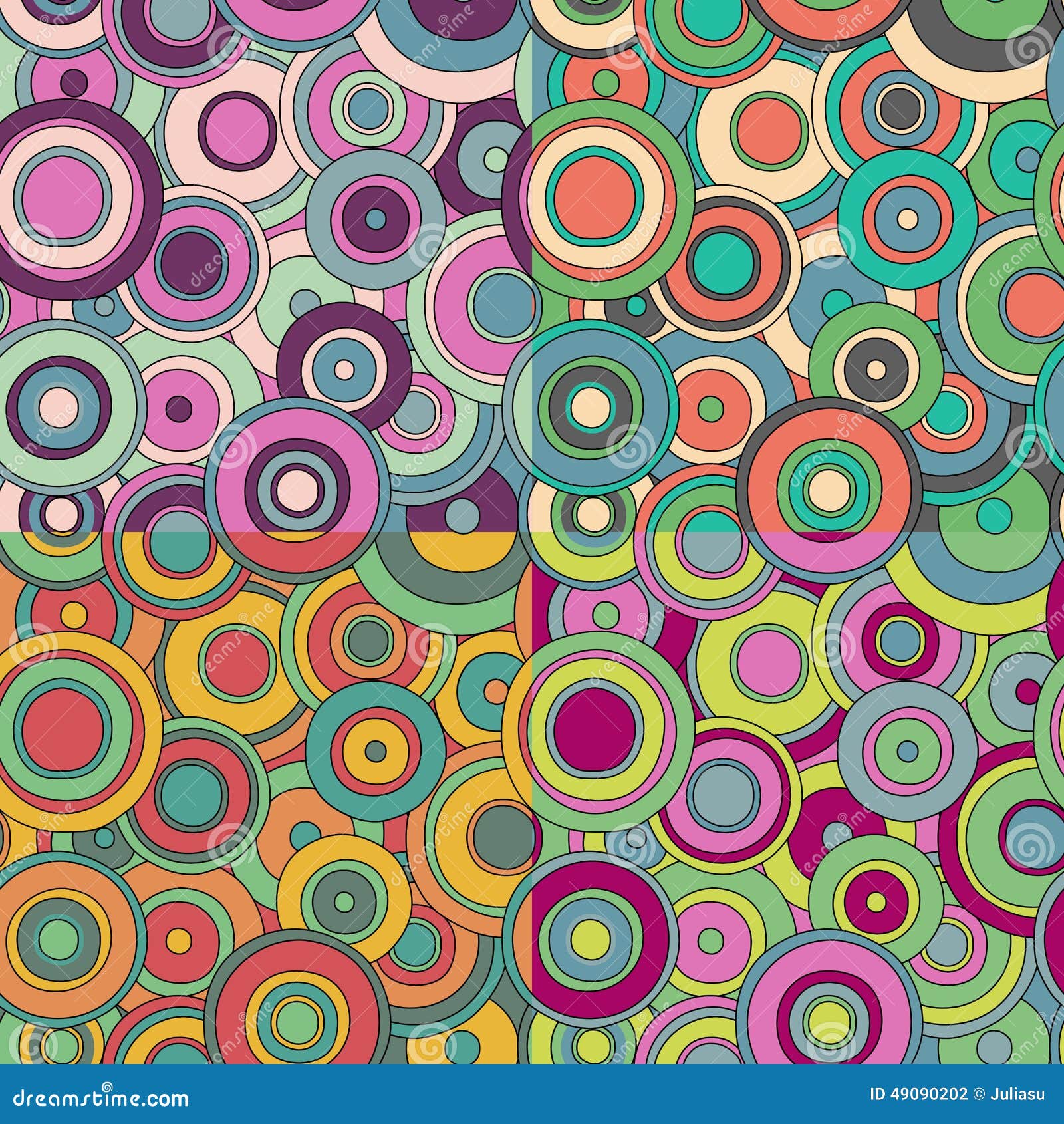 Set of 4 Bright Psychedelic Circles Pattern Stock Vector - Illustration ...