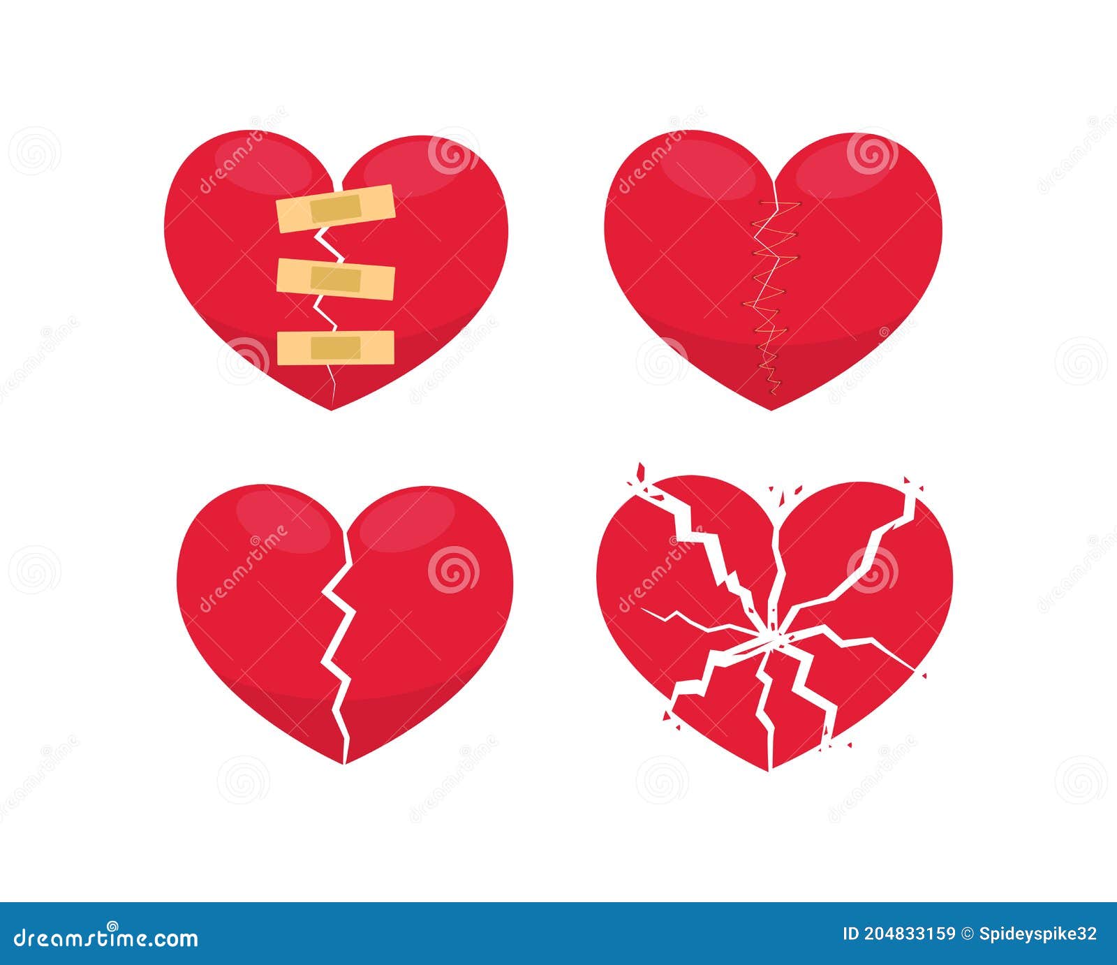 Set of Broken Heart. Isolated Vector Illustration Stock Vector