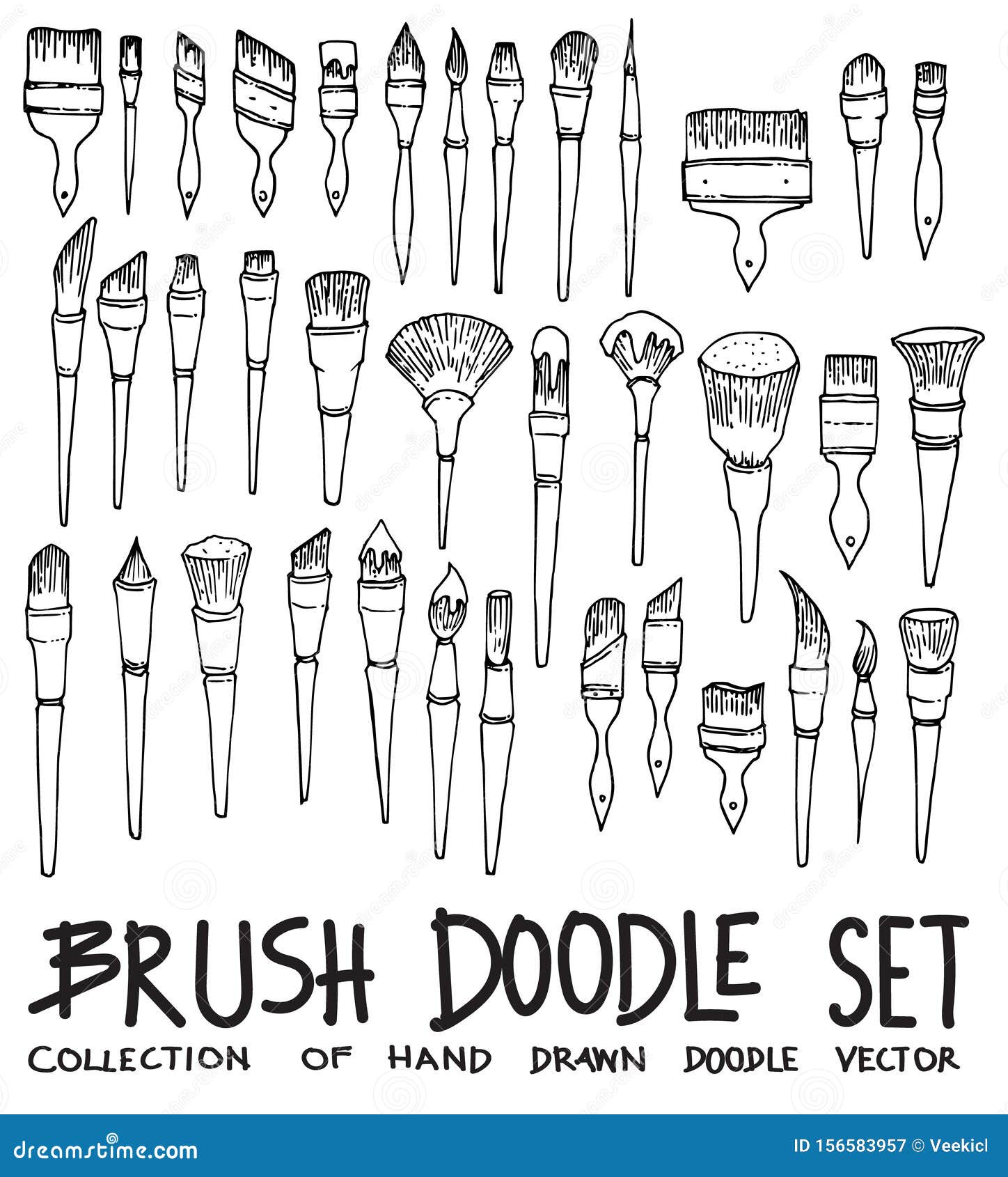 Set of Brush Drawing Illustration Hand Drawn Doodle Sketch Line Vector