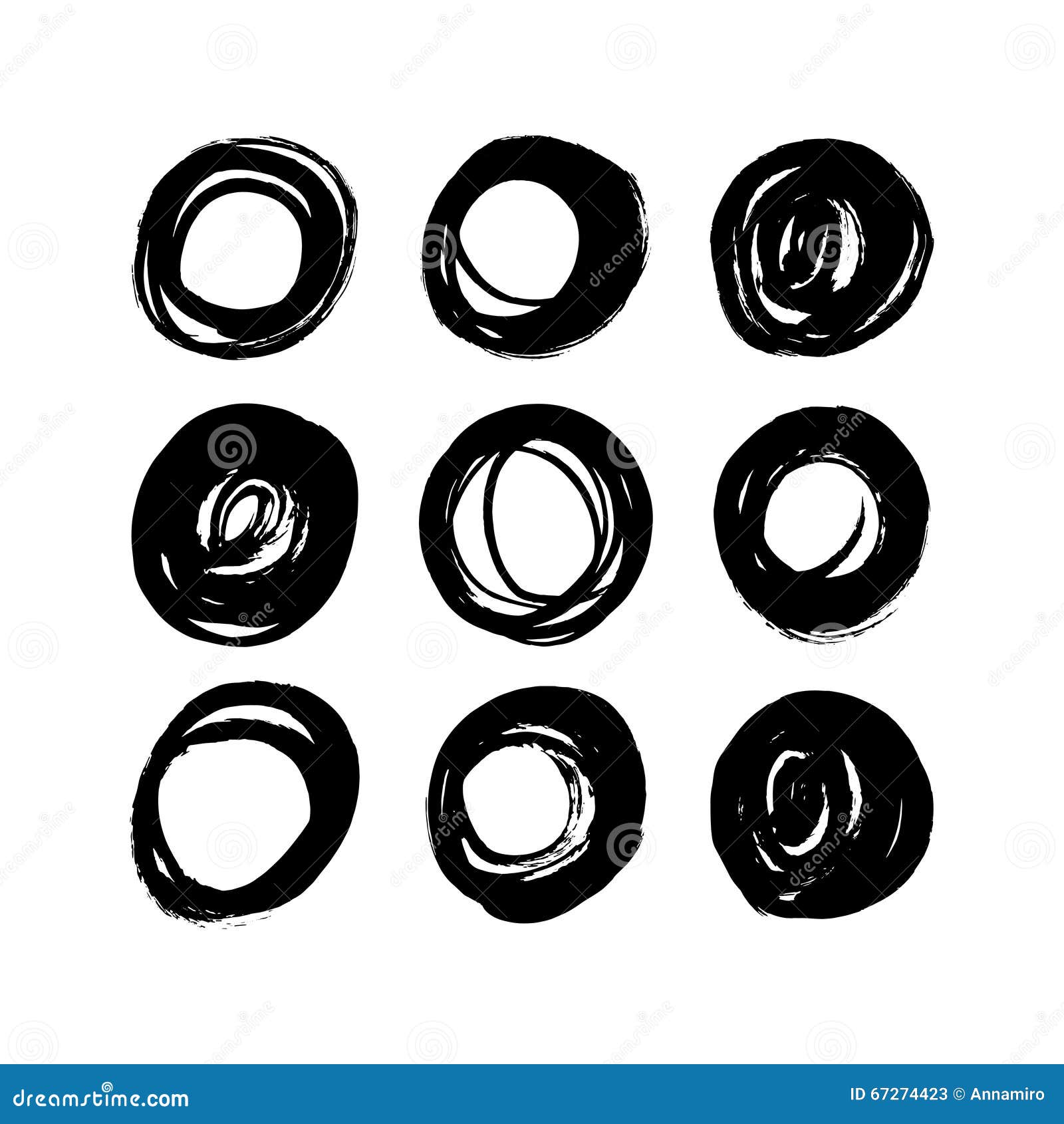 Set of Brush Stroke Circles. Vector. Stock Vector Illustration of