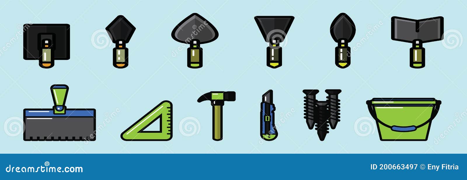 set of building tools repair cartoon icon  template with various models.    on blue background