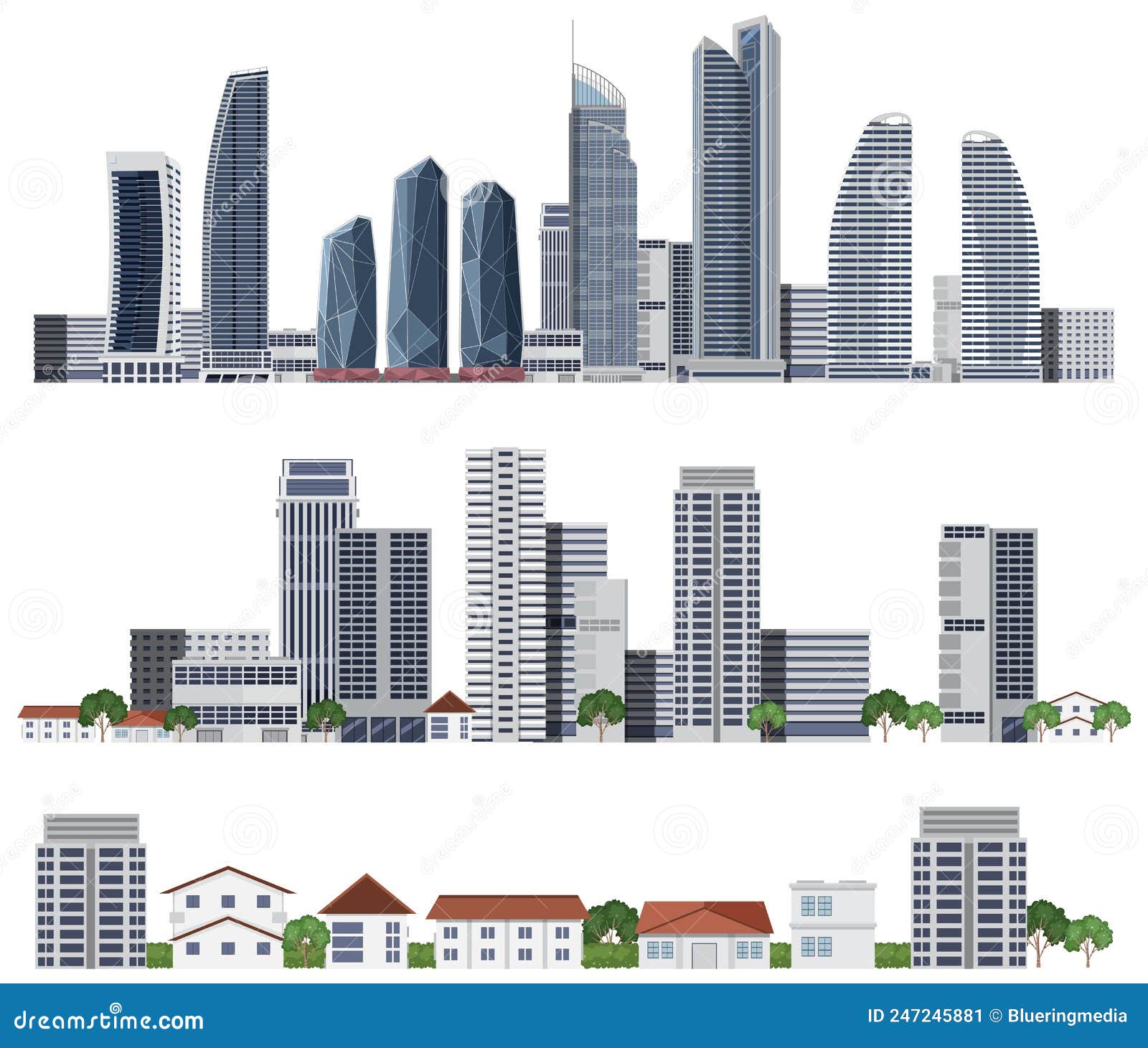 Set of Building on White Background Stock Vector - Illustration of ...
