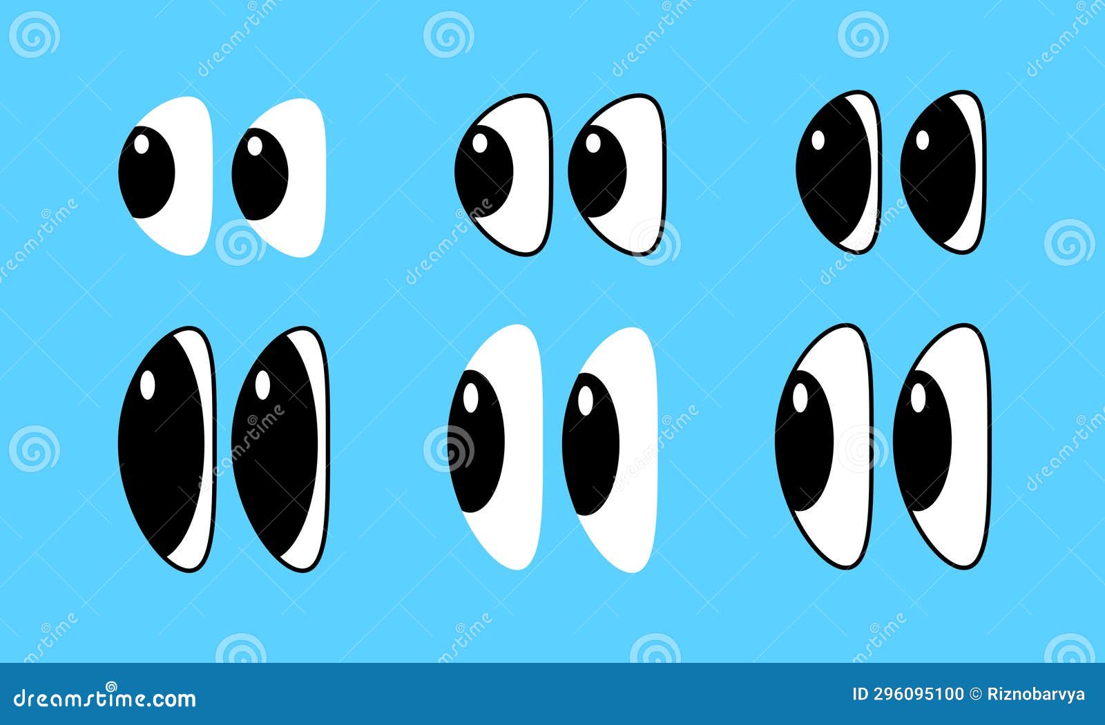 Set of Bulging Eyes Looking To the Side. Cartoon Retro Eye Stock