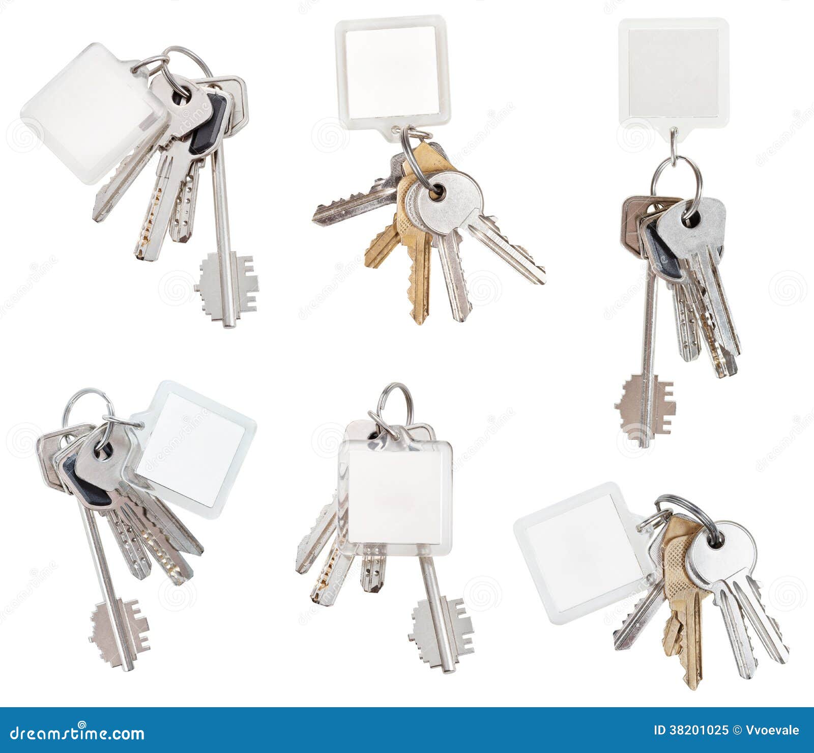 Set of Bunch of Door Keys with Blank Keychain Stock Image Image of