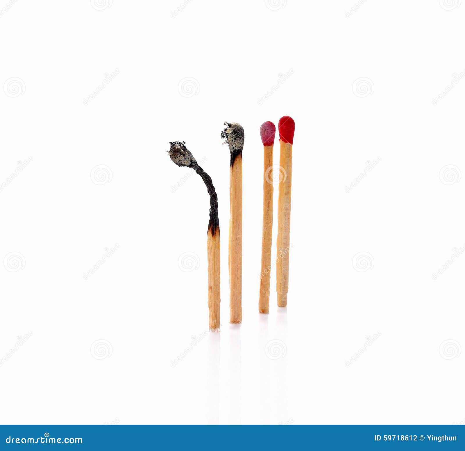 Set Of Burnt Match At Different Stages Isolated White Backgro Stock