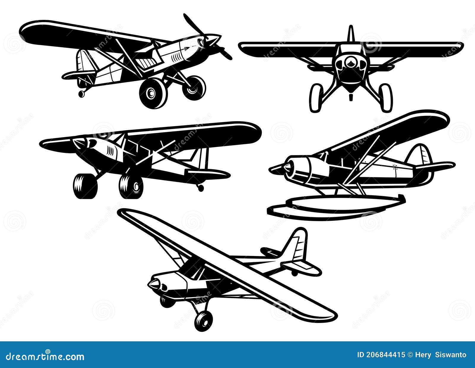 Set of Bush Plane Collection Stock Vector - Illustration of aircraft ...