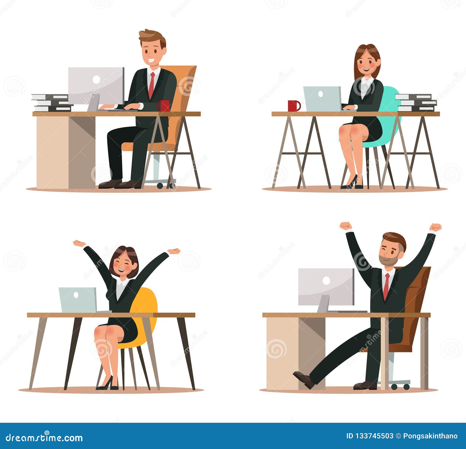 Set of Business Characters Working in Office. Vector Illustration ...