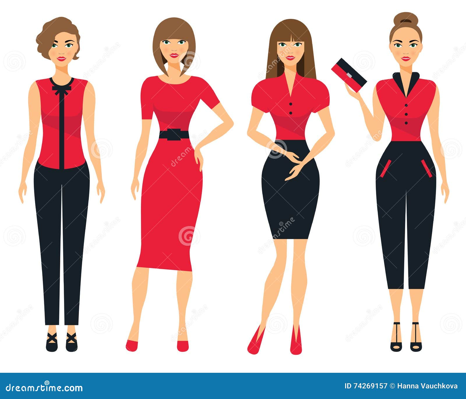 Set of Business Clothes for Women. Woman in Office . Flat Vector  Illustration. Stock Illustration - Illustration of fashion, dress: 74269157