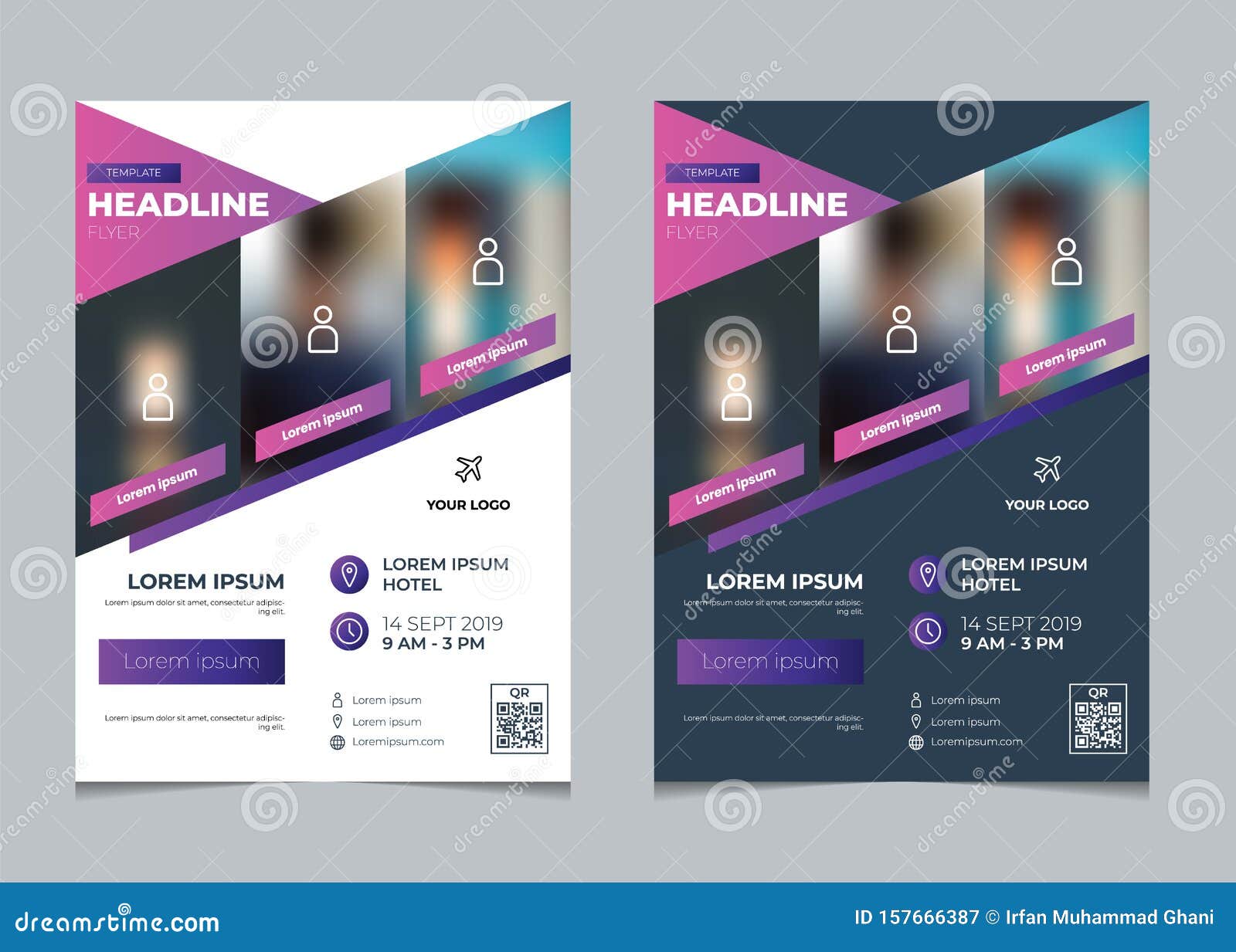 Set Of Business Flyer Template Event Poster Brochure Design Template Layour With Geometric Purple Gradient Stock Vector Illustration Of Business Headline