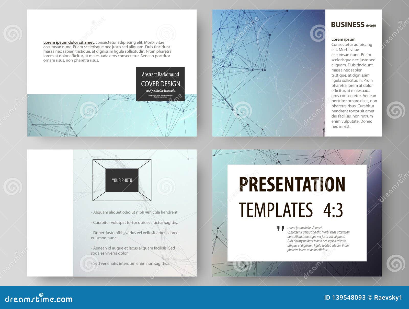 set of business templates for presentation slides. abstract  layouts in flat . compounds lines and dots. big