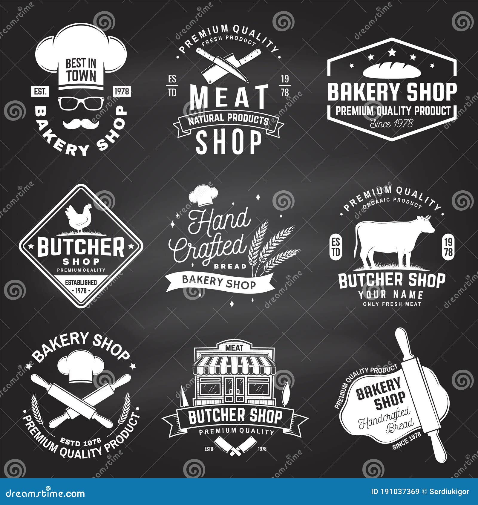 Set of Butcher Shop and Bakery Shop Badge, Label. Vector. Vintage Logo ...