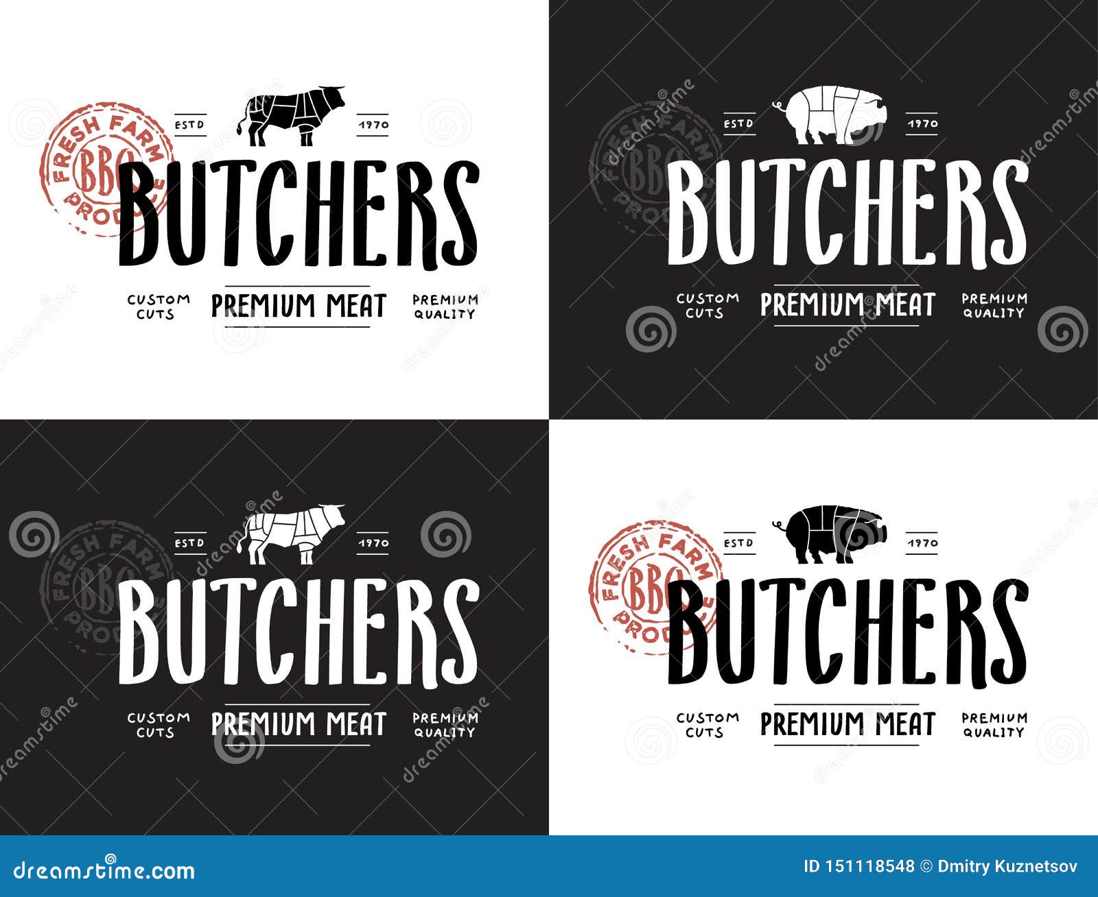 Butchers Lettering Label and Logotype, Template for Shop. Stock Vector ...