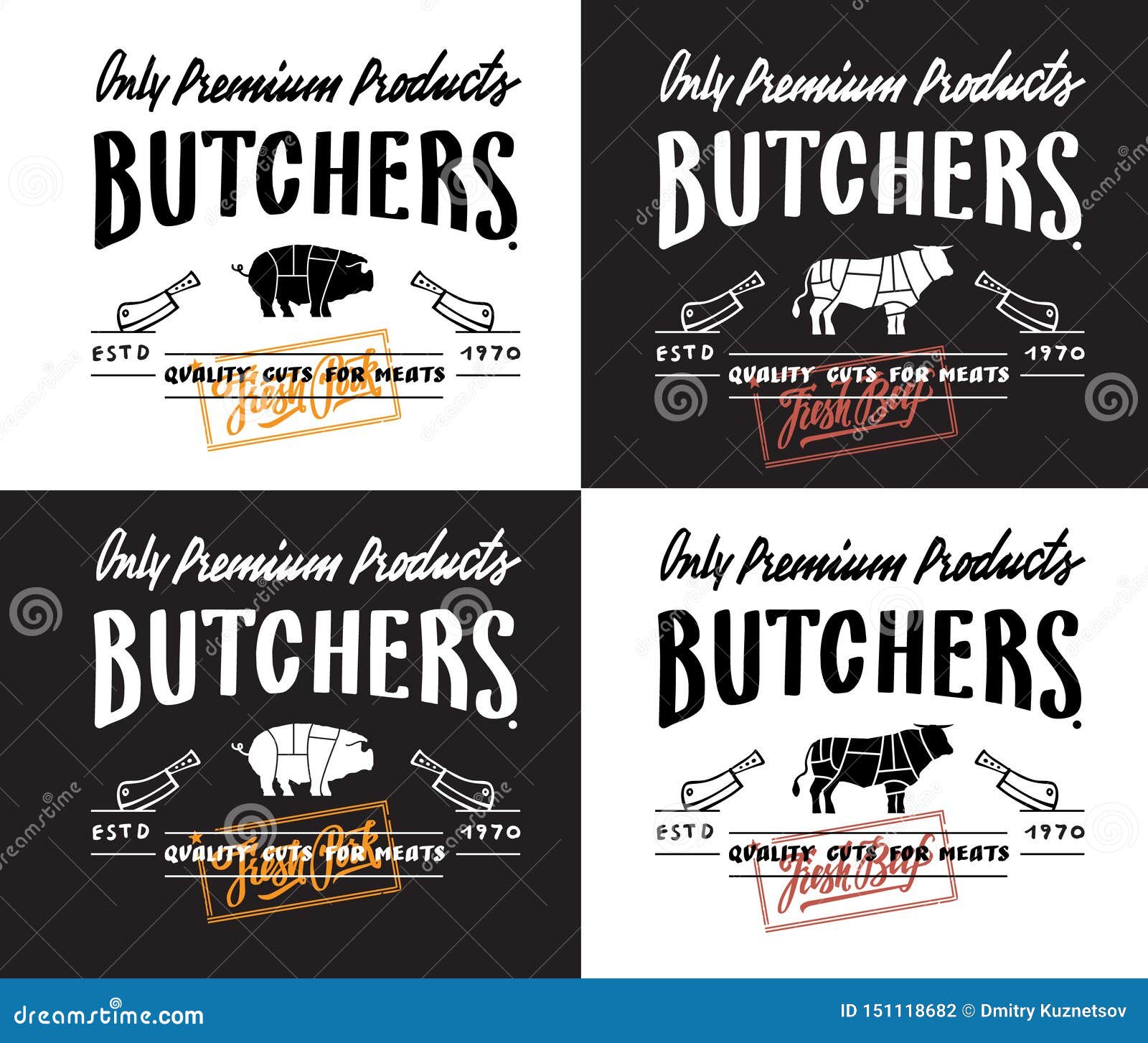 Butchers Lettering Label and Logotype, Template for Shop. Stock Vector ...