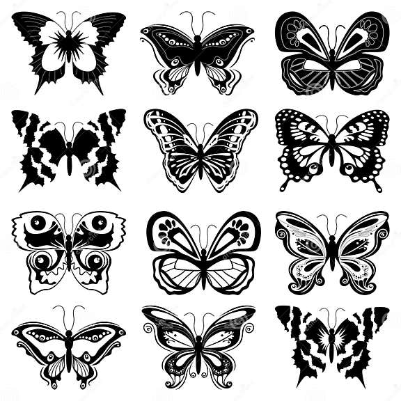 Set of Butterfly Silhouettes Stock Vector - Illustration of graphic ...