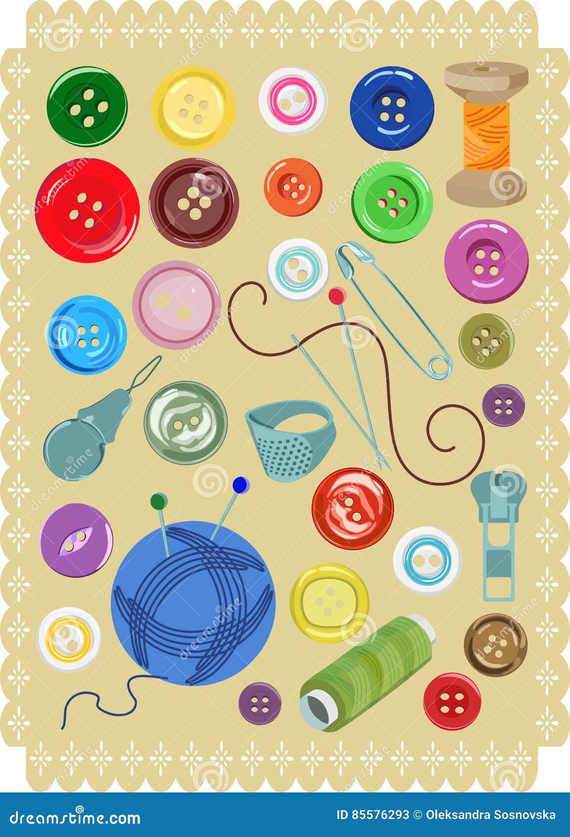 A Set of Buttons and Sewing Supplies. Vector Illustration Stock Vector
