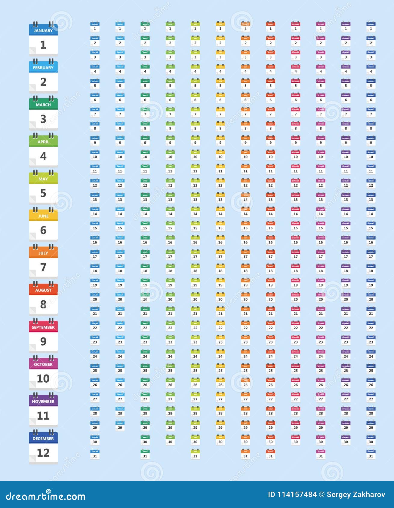 A Set of 366 Calendar Notebook Icons, for Every Day of the Year. in a