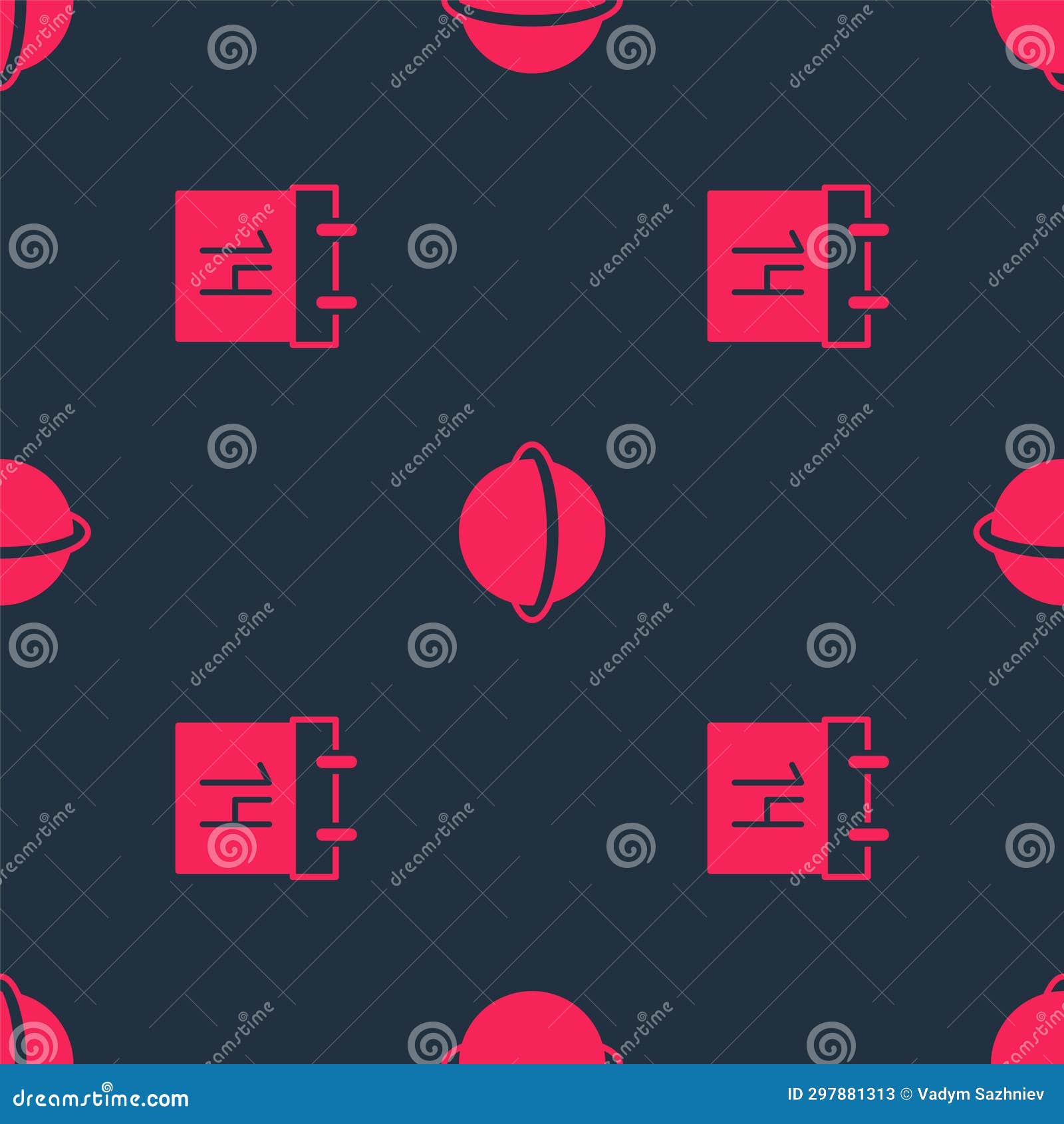 Set Calendar and Saturn on Seamless Pattern. Vector Stock