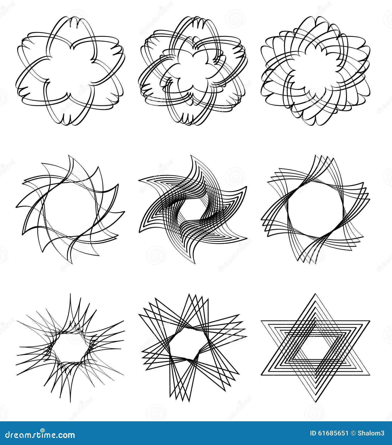 Download Set Of Calligraphic Design Star Shapes In Black Outline ...