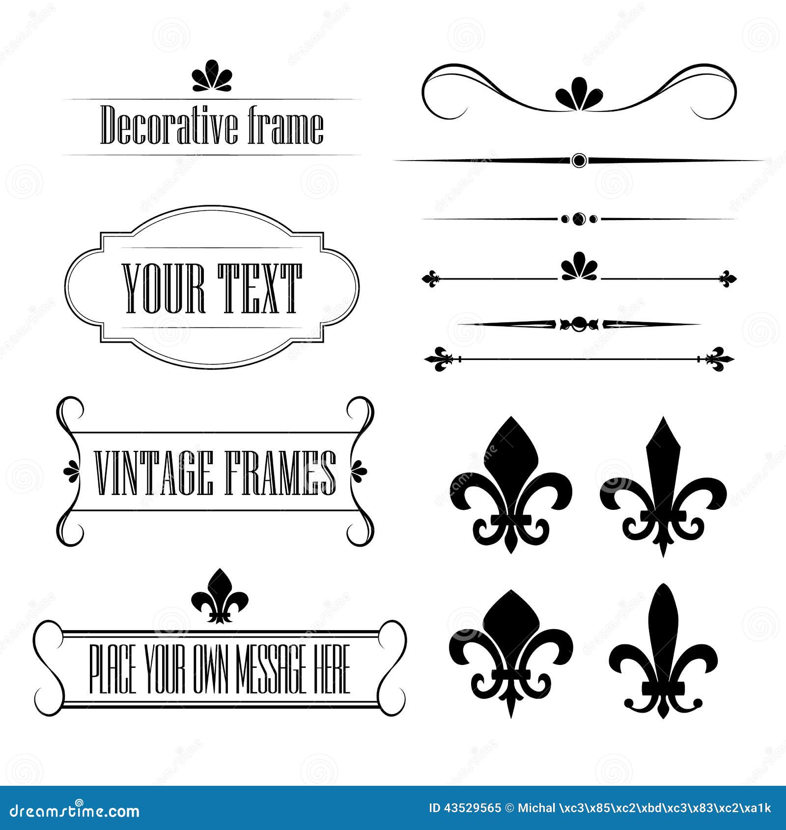 set of calligraphic flourish  s, borders and frames - fleur de lis vol 3