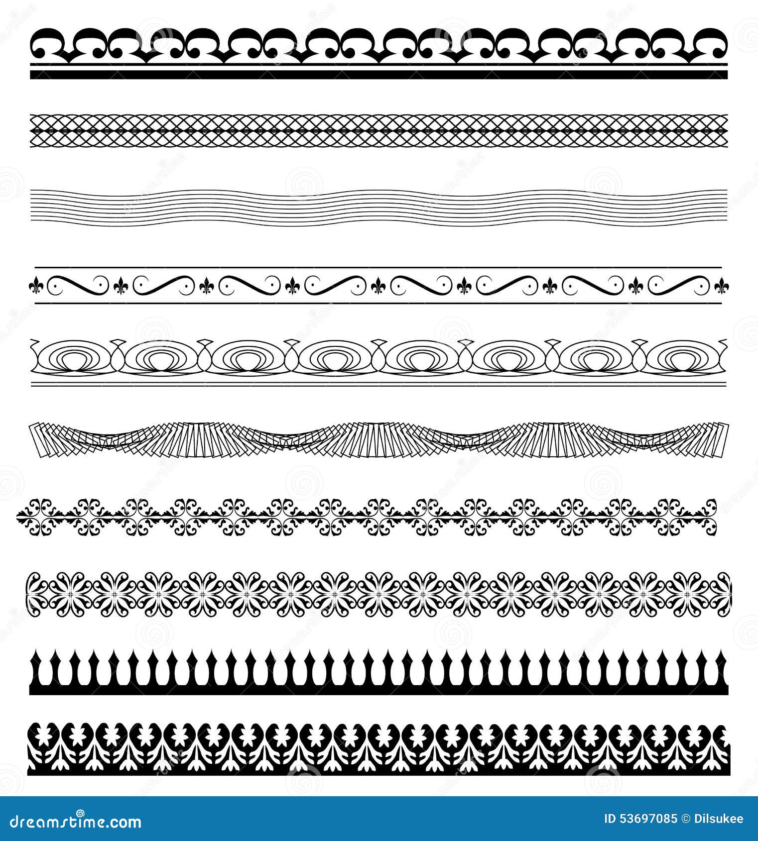 Set Calligraphic Line Design Illustrator Stock Vector Illustration Of Black Border