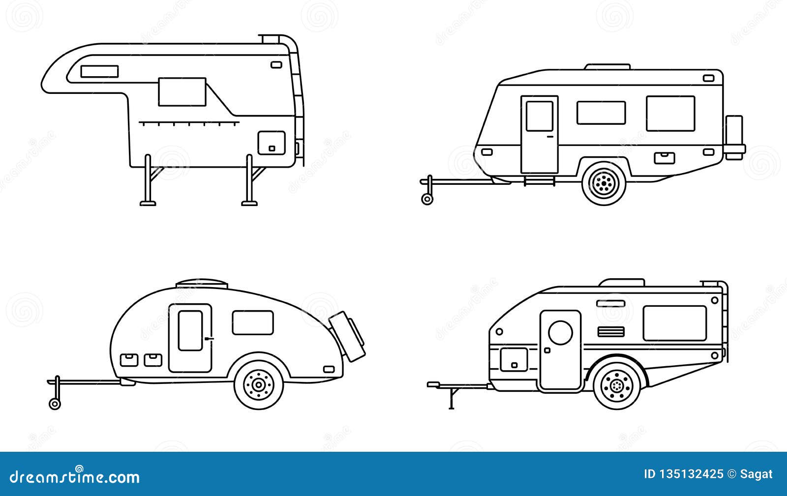 Set of Camper Trailer. Camping Trailers for Travel Stock Vector ...