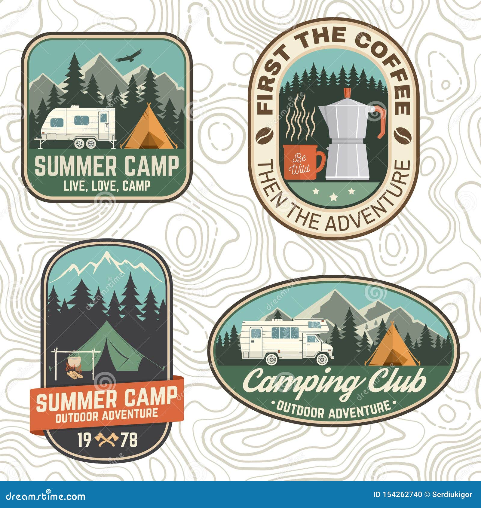 Set of Camping and Caravanning Club Badges. Vector. Concept for Logo ...