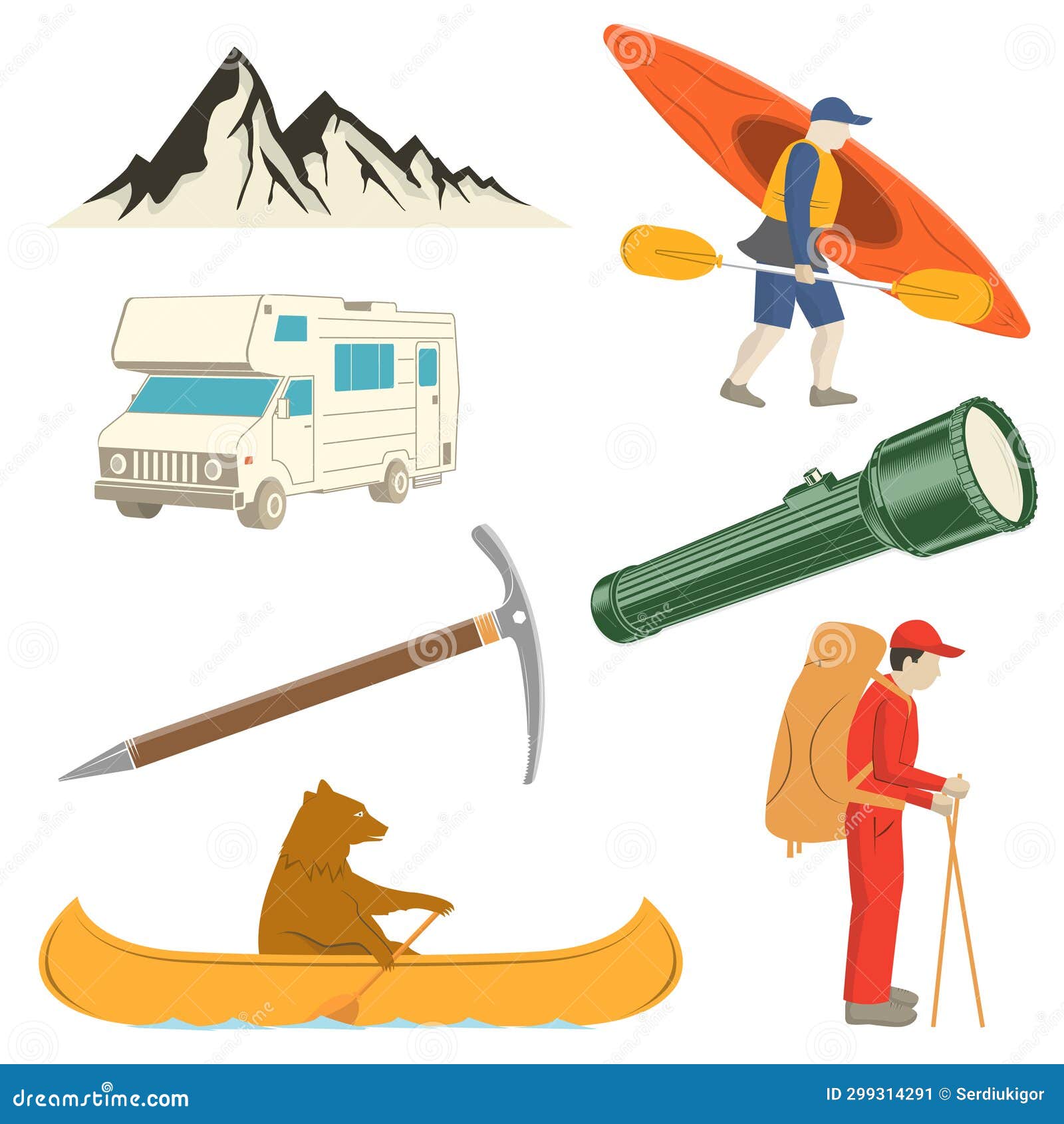 Set of Camping Equipment Collection. Vector Illustration Stock