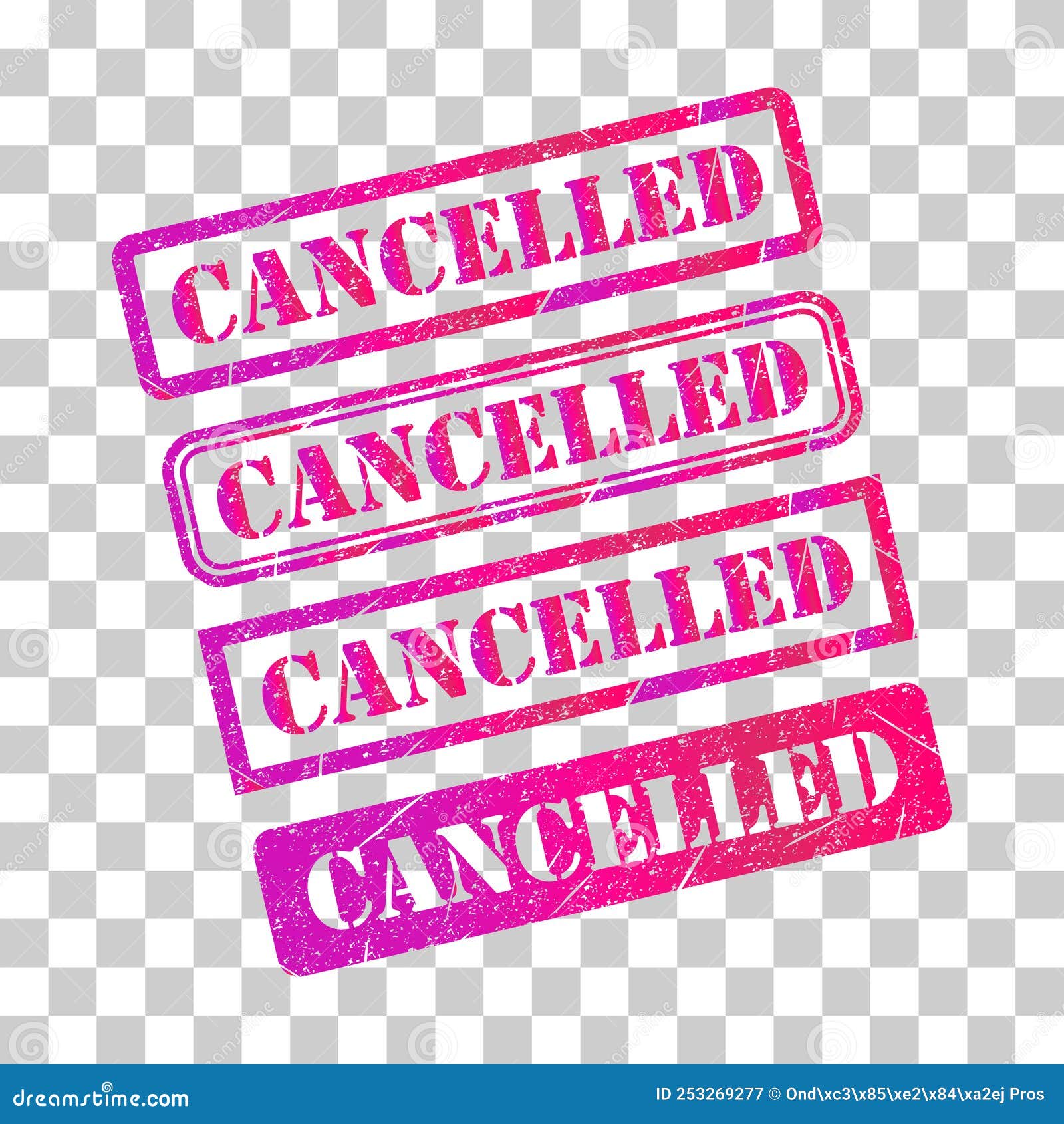 Set of Cancelled Stamp Symbol, Label Sticker Sign Button, Text Banner