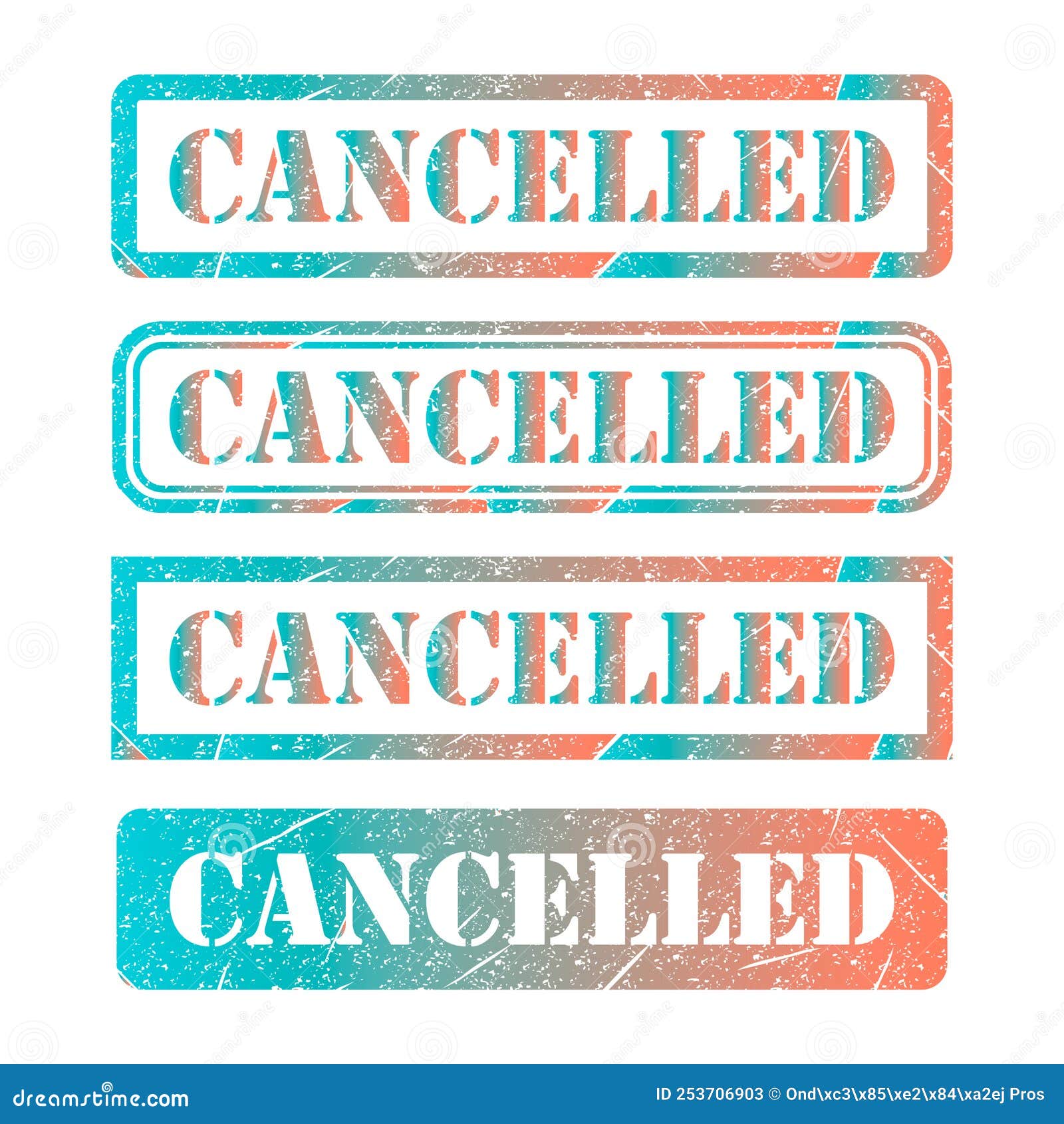 Set of Cancelled Stamp Symbol, Label Sticker Sign Button, Text Banner