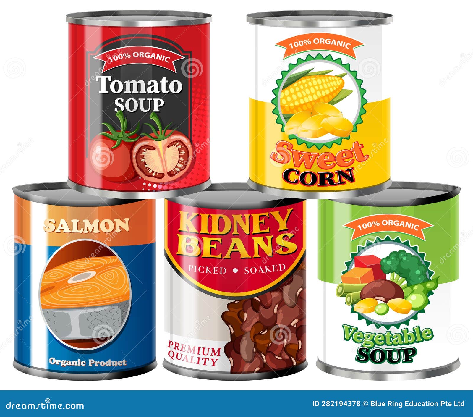 Set of canned food stock vector. Illustration of marketing 282194378