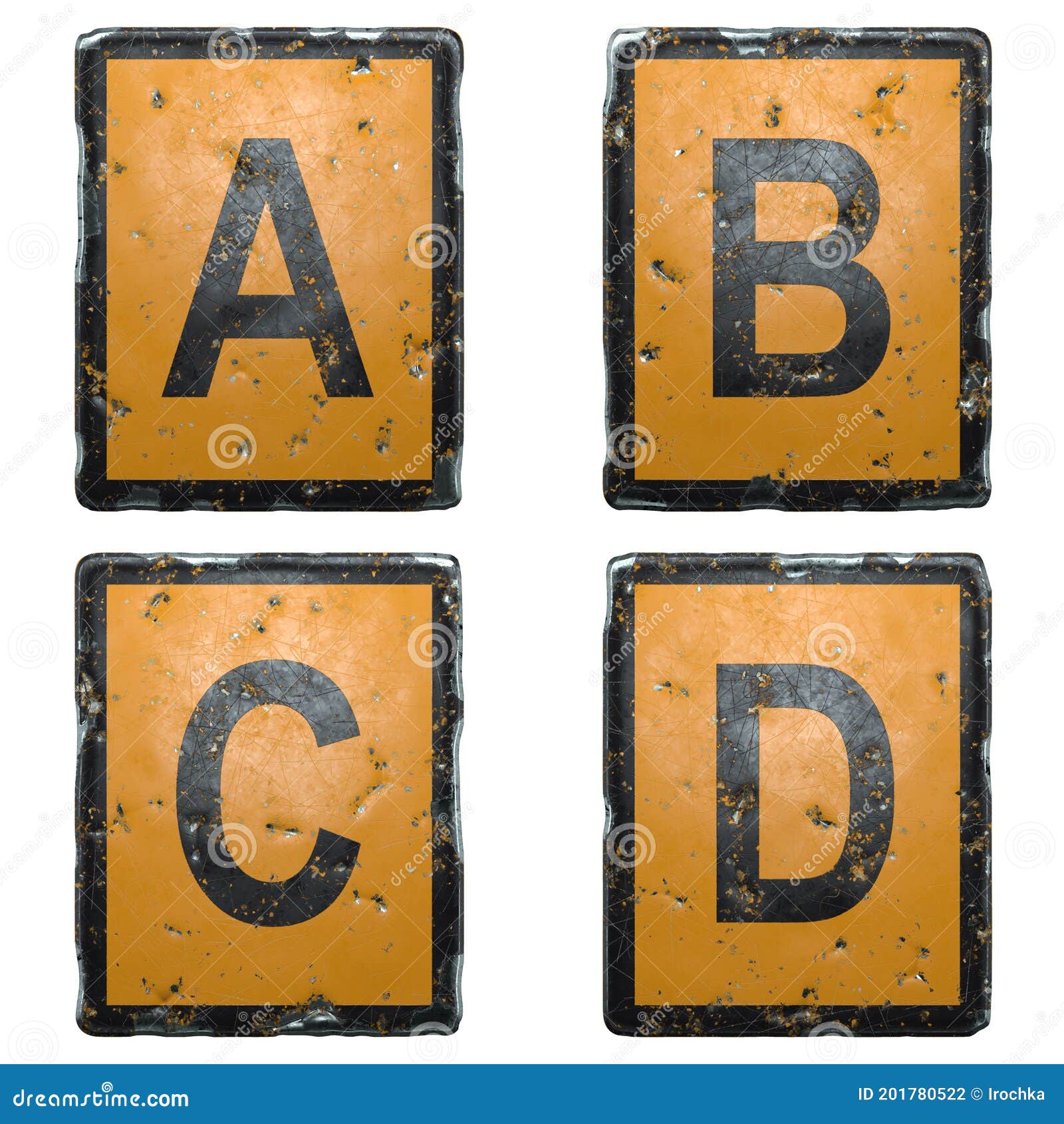 Bộ chữ viết hoa A, B, C, D được tạo ra từ biển đường công cộng màu cam nổi bật, sẽ khiến bạn cảm thấy bắt mắt và đầy năng lượng. Hãy xem ảnh để cảm nhận những đường nét hoàn hảo của chữ viết này.