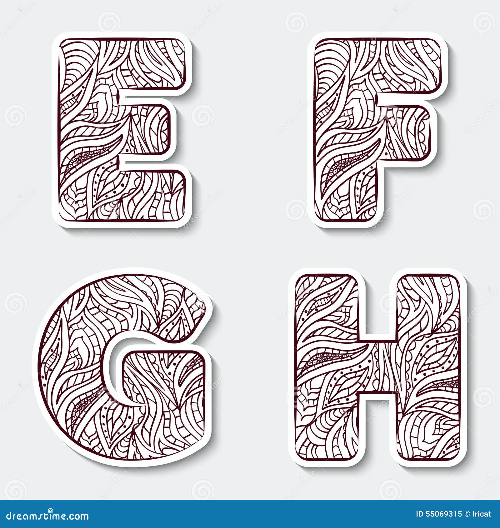 Set Of Capital Letters E, F, G, H From The Alphabet With ...