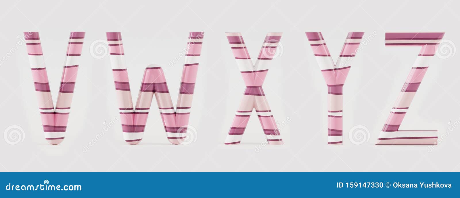 set of alphabet letters vwxyz in a striped style - 3d 